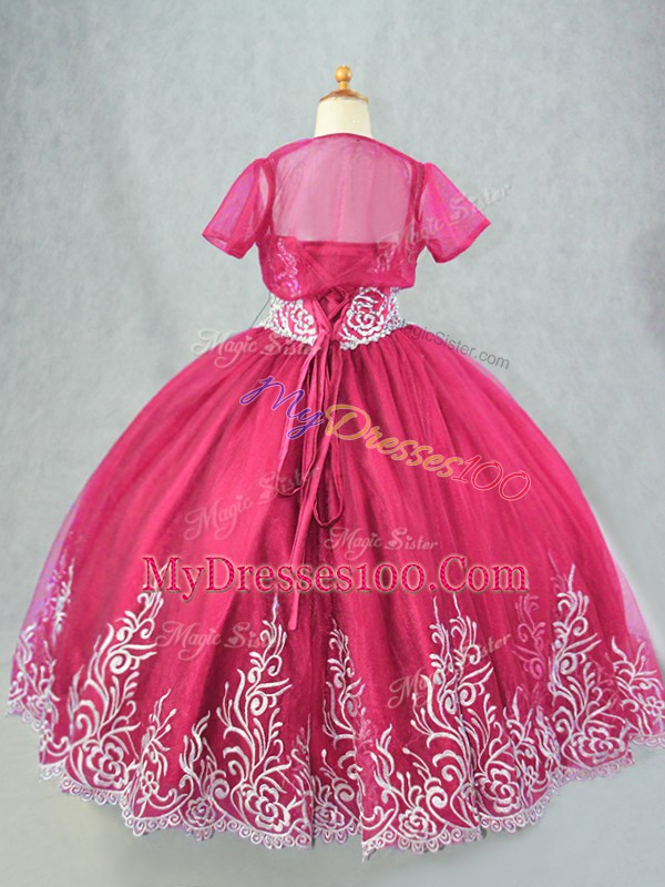 Sleeveless Lace Up Floor Length Beading and Embroidery Little Girls Pageant Dress