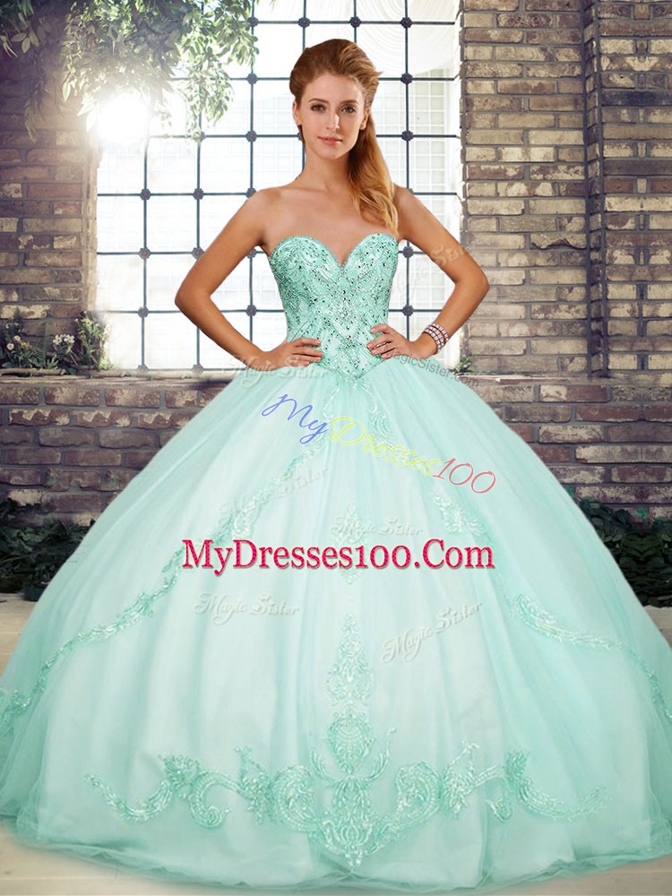 Perfect Apple Green Sweetheart Neckline Beading and Embroidery 15 Quinceanera Dress Sleeveless Lace Up