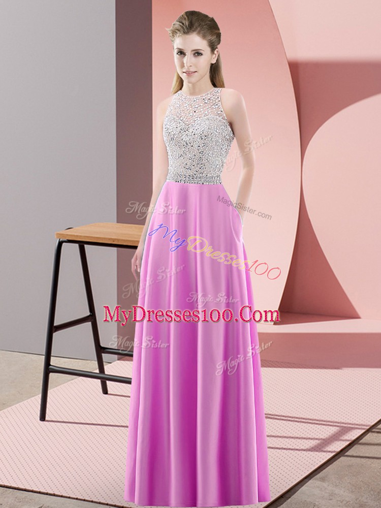 Scoop Sleeveless Satin Dress for Prom Beading Backless
