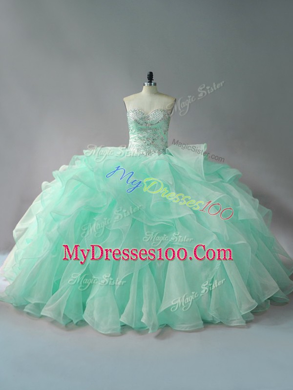 Fantastic Sleeveless Court Train Lace Up Beading and Ruffles 15th Birthday Dress