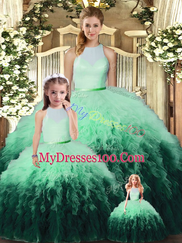 Floor Length Multi-color Quinceanera Dresses Tulle Sleeveless Ruffles