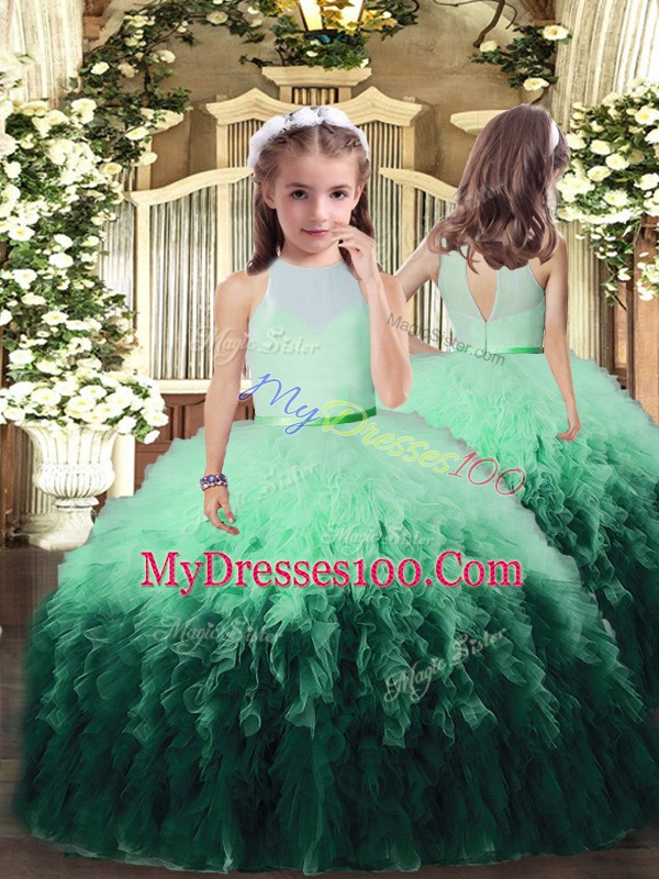 Floor Length Multi-color Quinceanera Dresses Tulle Sleeveless Ruffles