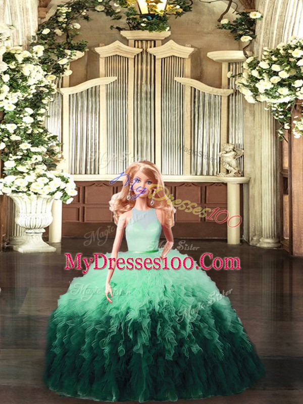 Floor Length Multi-color Quinceanera Dresses Tulle Sleeveless Ruffles