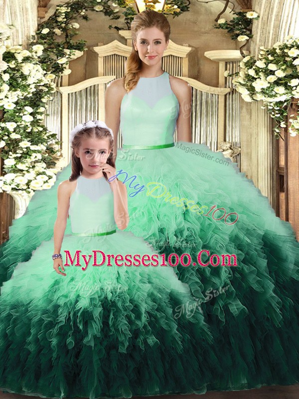 Floor Length Multi-color Quinceanera Dresses Tulle Sleeveless Ruffles