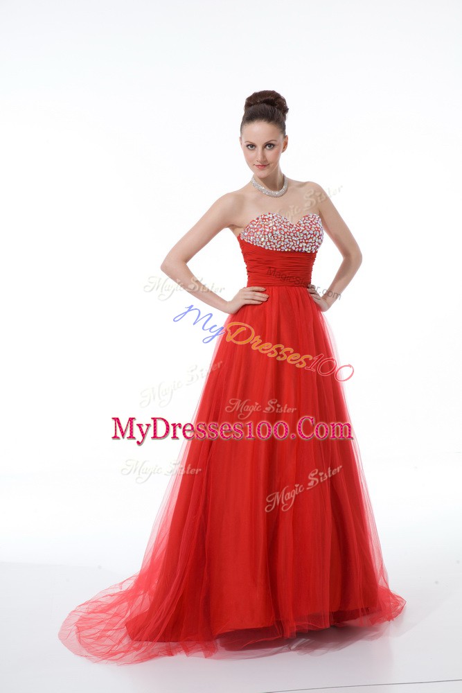Sweetheart Sleeveless Tulle Dress for Prom Beading Zipper