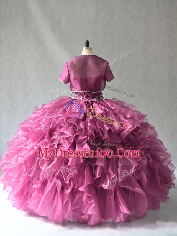 Strapless Sleeveless Sweet 16 Dresses Floor Length Beading and Ruffles Burgundy Organza