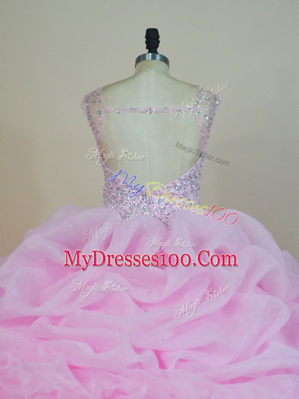 Sleeveless Brush Train Beading and Ruffles Backless Sweet 16 Quinceanera Dress
