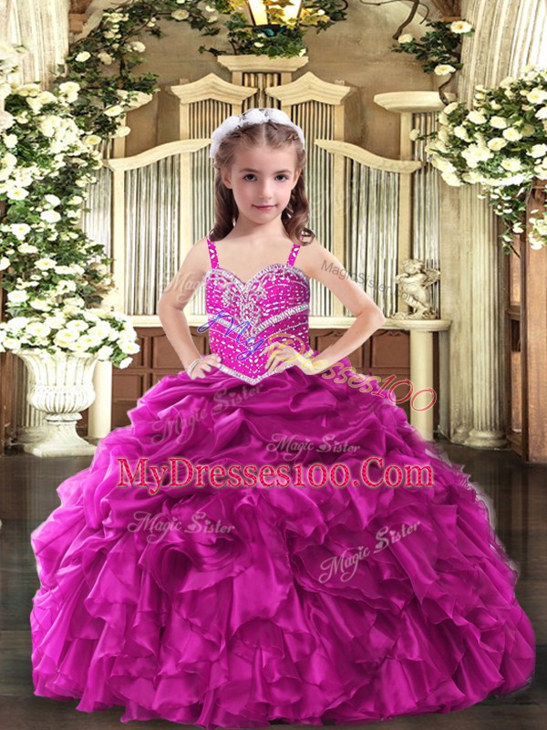 Organza Sleeveless Floor Length Little Girls Pageant Dress Wholesale and Beading and Ruffles