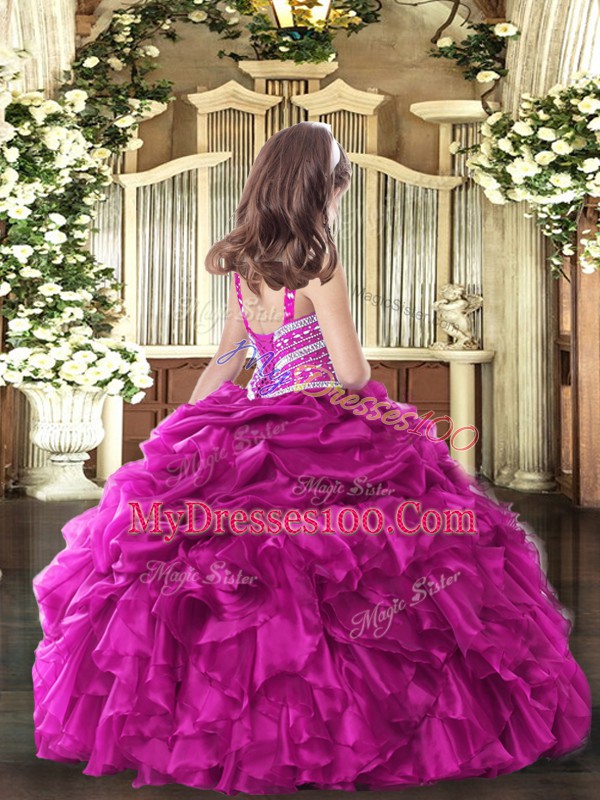 Organza Sleeveless Floor Length Little Girls Pageant Dress Wholesale and Beading and Ruffles