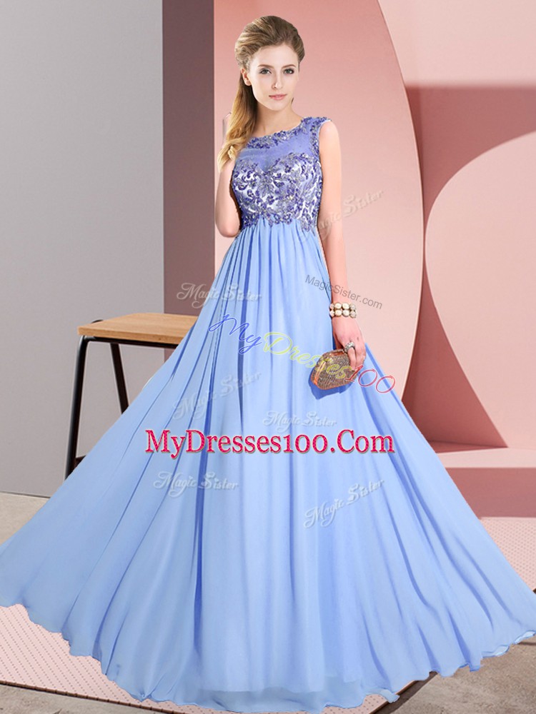 Lavender Sleeveless Beading and Appliques Floor Length Dama Dress