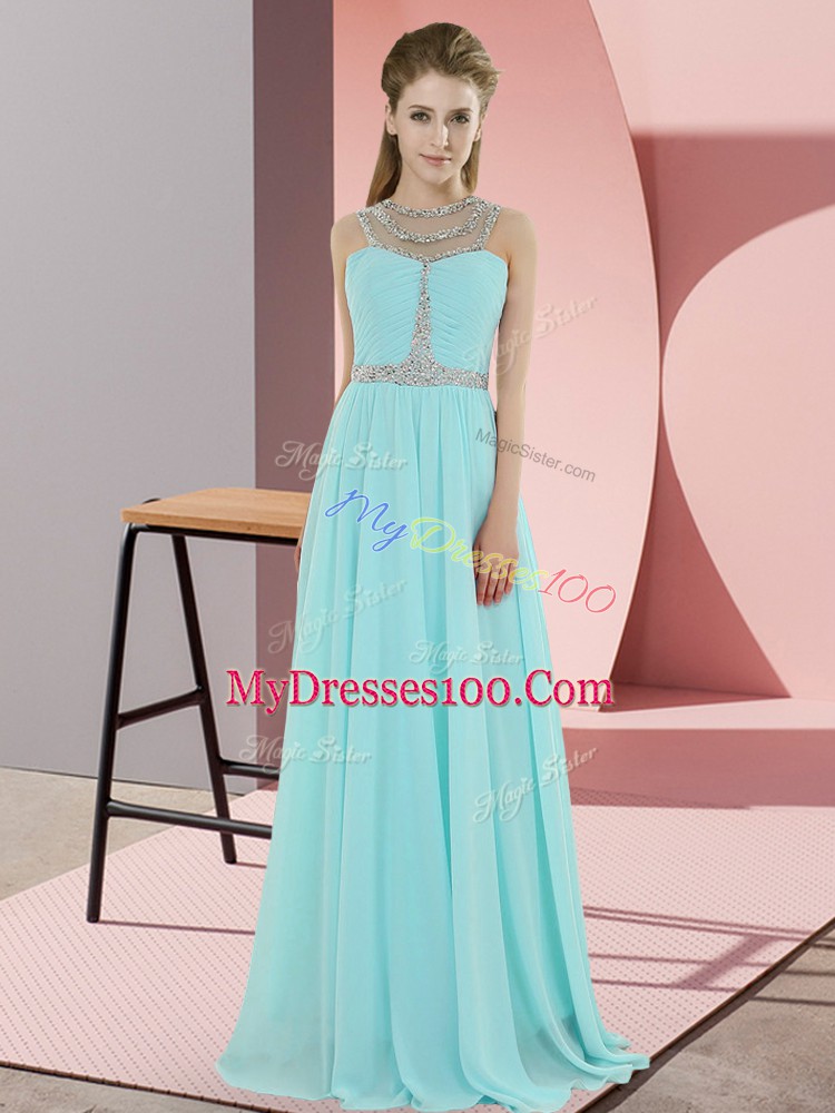 Beading Dress for Prom Baby Blue Zipper Sleeveless Floor Length