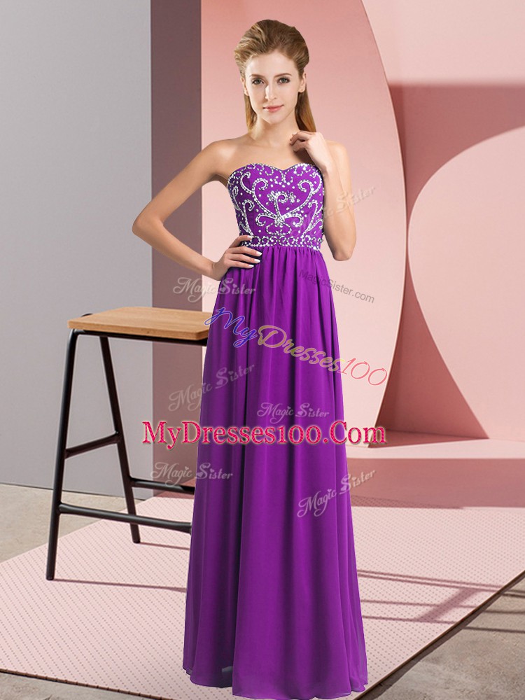 Nice Empire Formal Dresses Purple Sweetheart Chiffon Sleeveless Floor Length Lace Up