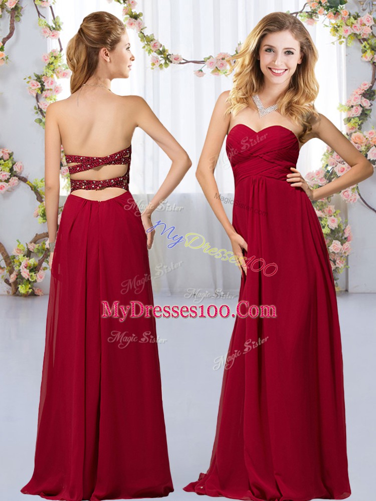 Nice Wine Red Criss Cross Sweetheart Beading Wedding Party Dress Chiffon Sleeveless