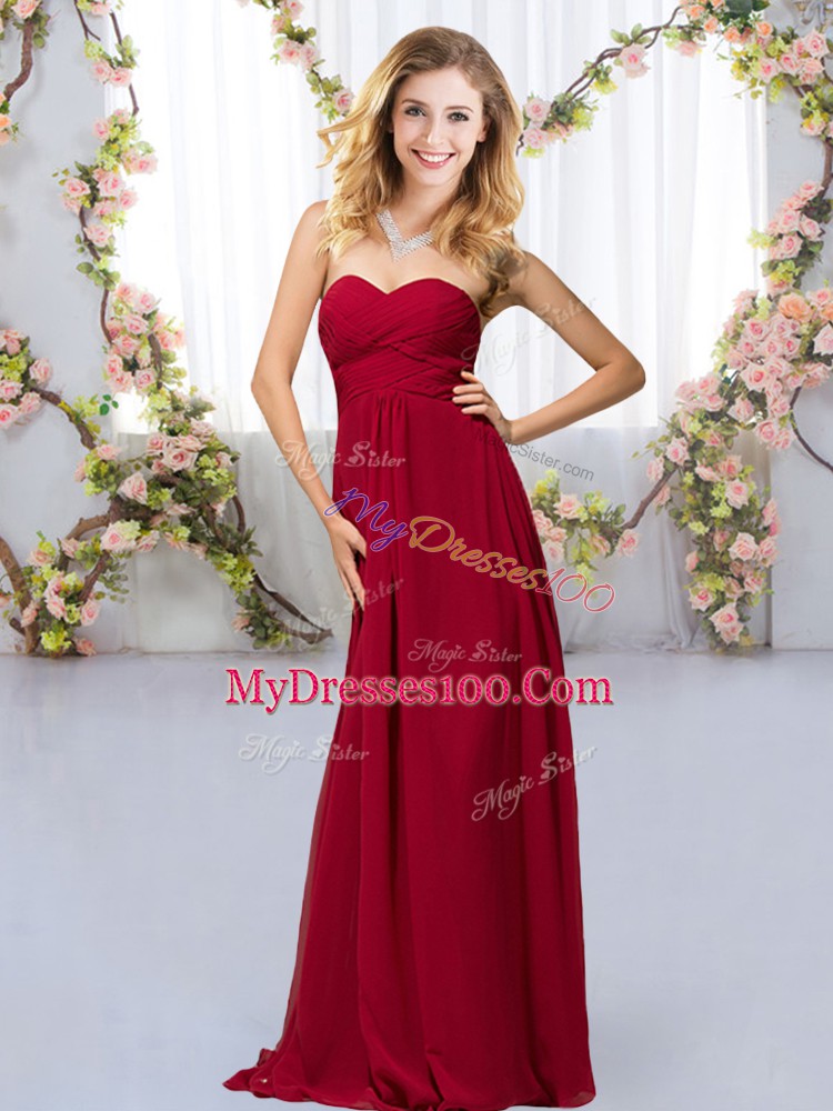 Nice Wine Red Criss Cross Sweetheart Beading Wedding Party Dress Chiffon Sleeveless