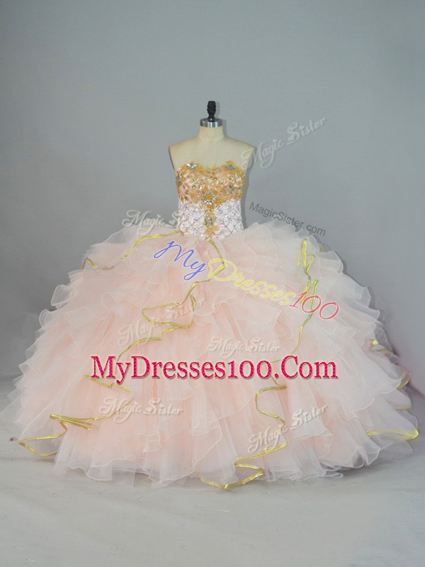 Stunning Sweetheart Sleeveless Organza Quinceanera Dress Beading and Ruffles Lace Up