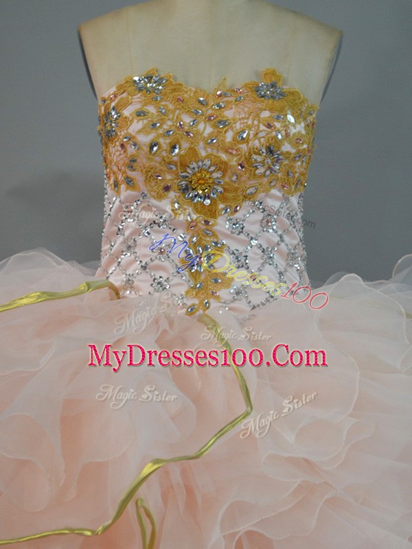 Stunning Sweetheart Sleeveless Organza Quinceanera Dress Beading and Ruffles Lace Up