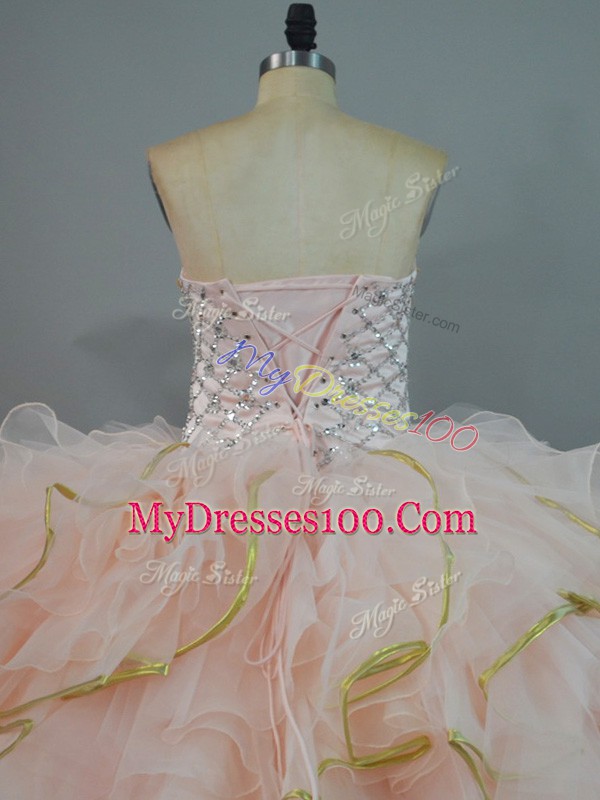 Stunning Sweetheart Sleeveless Organza Quinceanera Dress Beading and Ruffles Lace Up