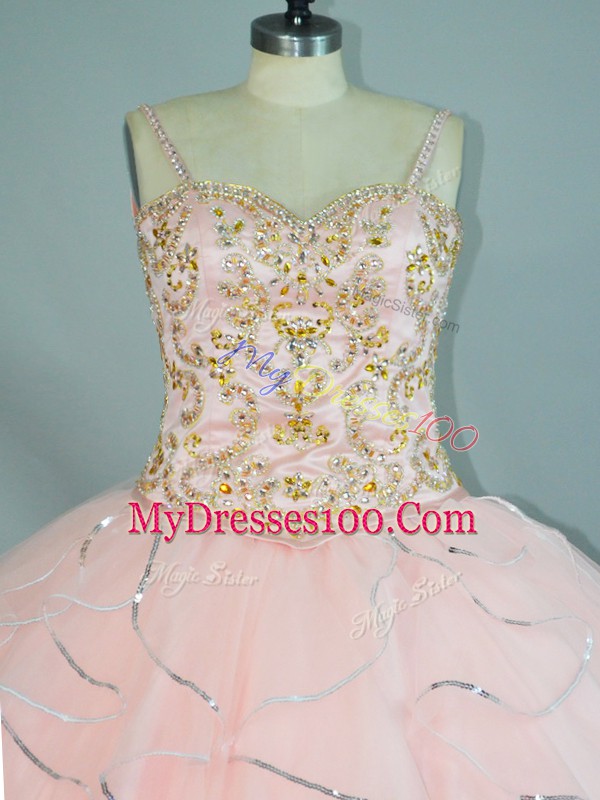 Tulle Sleeveless Floor Length Quinceanera Dresses and Beading and Ruffles