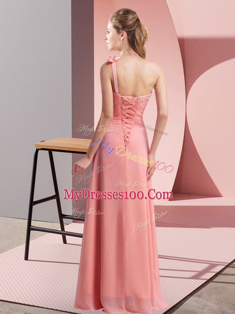 Yellow Empire Hand Made Flower Wedding Party Dress Lace Up Chiffon Sleeveless Floor Length