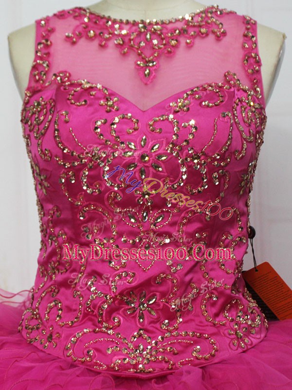 Scoop Sleeveless Tulle Sweet 16 Dress Beading and Ruffles Lace Up