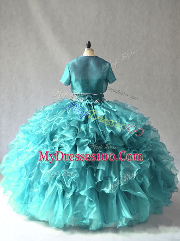 Wonderful Turquoise Ball Gowns Beading Sweet 16 Dress Lace Up Organza Sleeveless Floor Length