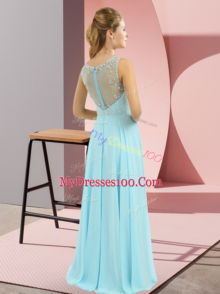 Admirable Chiffon High-neck Sleeveless Zipper Beading Prom Dress in Rose Pink