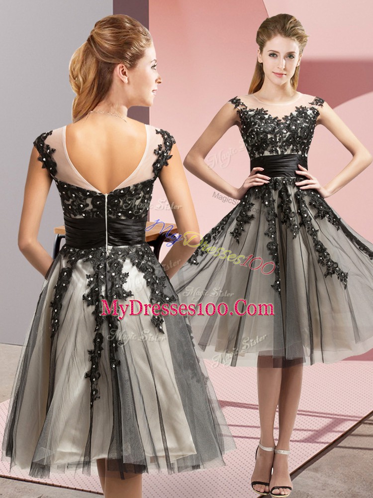 Super Black Scoop Neckline Beading and Lace Bridesmaid Dresses Sleeveless Zipper