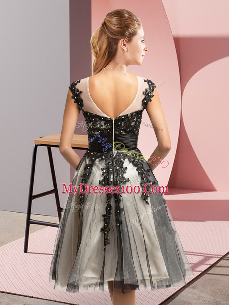 Super Black Scoop Neckline Beading and Lace Bridesmaid Dresses Sleeveless Zipper