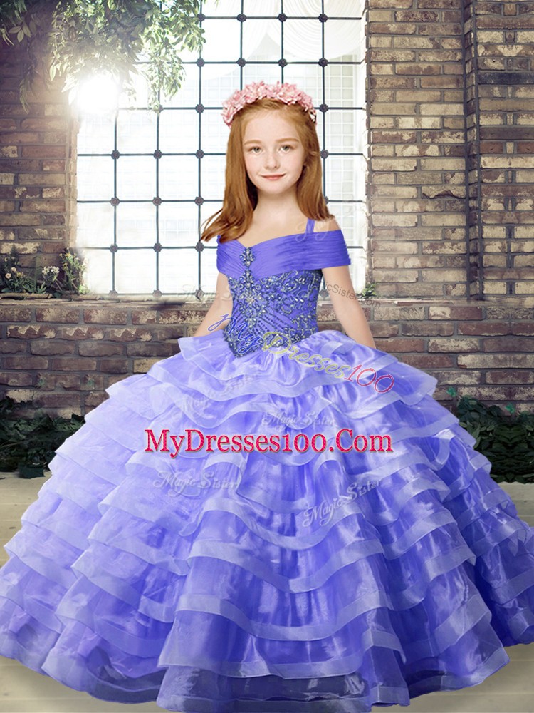 Organza Sleeveless Little Girl Pageant Dress Brush Train and Beading and Ruffled Layers