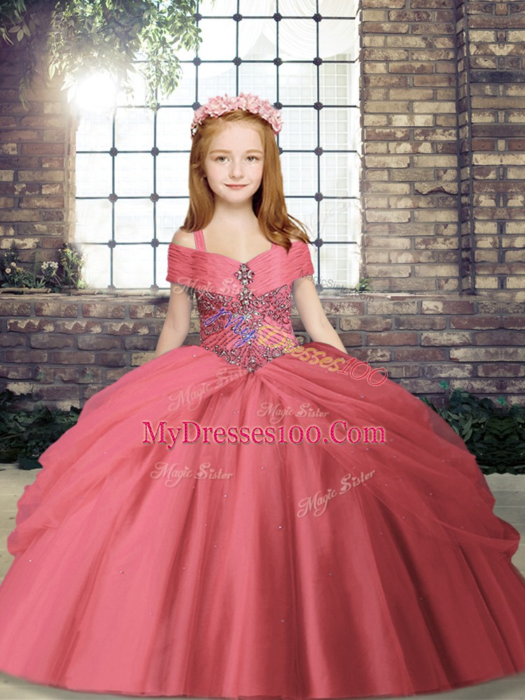 Sleeveless Beading Lace Up Little Girl Pageant Gowns