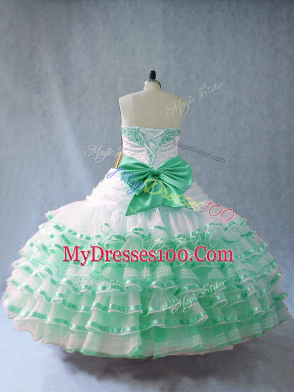 Clearance Floor Length Lace Up Quinceanera Gown Apple Green for Sweet 16 and Quinceanera with Embroidery and Ruffled Layers