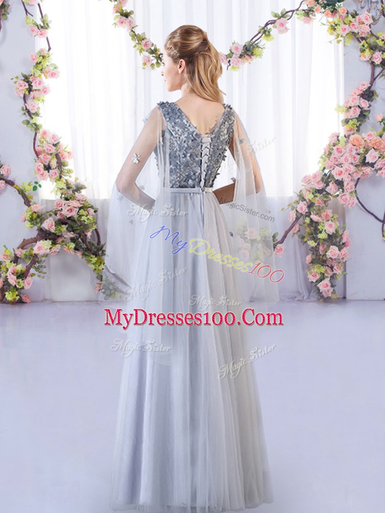 Comfortable Sleeveless Appliques Lace Up Wedding Guest Dresses