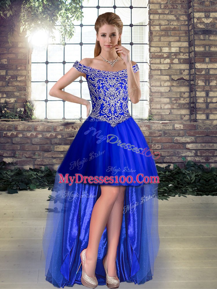 Royal Blue Three Pieces Beading Quince Ball Gowns Lace Up Tulle Sleeveless