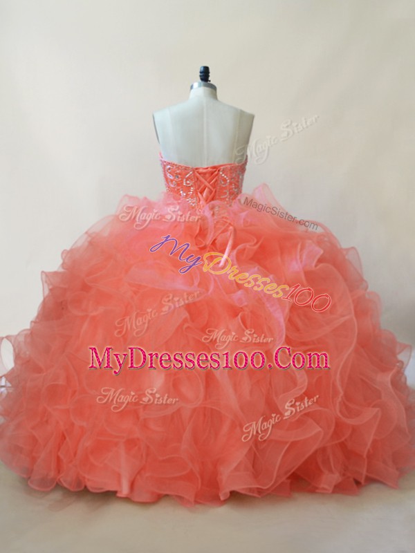 Affordable Sweetheart Sleeveless Organza and Tulle Quinceanera Dresses Beading and Ruffles Lace Up