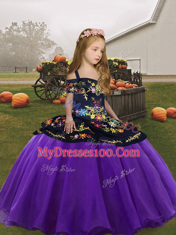 Eggplant Purple Pageant Dress Wholesale Party and Wedding Party with Embroidery Straps Sleeveless Zipper