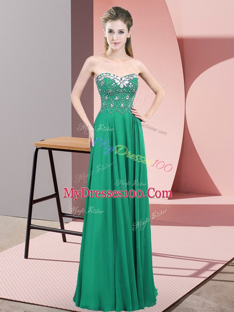Turquoise Empire Sweetheart Sleeveless Chiffon Floor Length Zipper Beading Prom Dresses