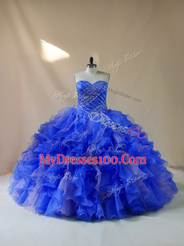 Unique Sleeveless Beading and Ruffles Lace Up Vestidos de Quinceanera