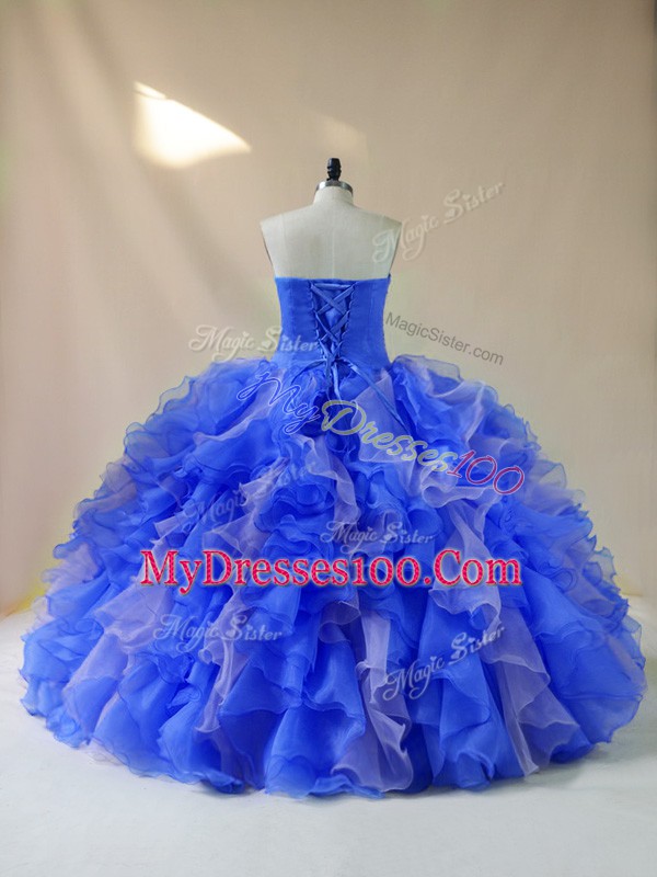 Unique Sleeveless Beading and Ruffles Lace Up Vestidos de Quinceanera