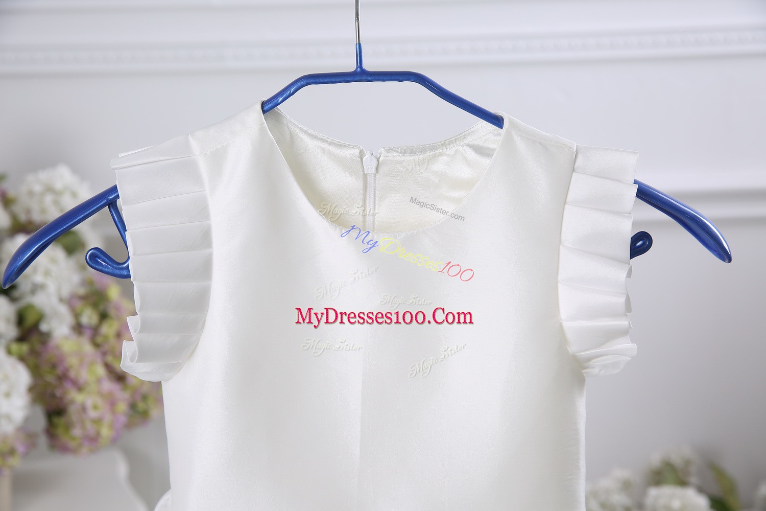 Shining White Satin Zipper Scoop Sleeveless Tea Length Flower Girl Dresses for Less Ruching