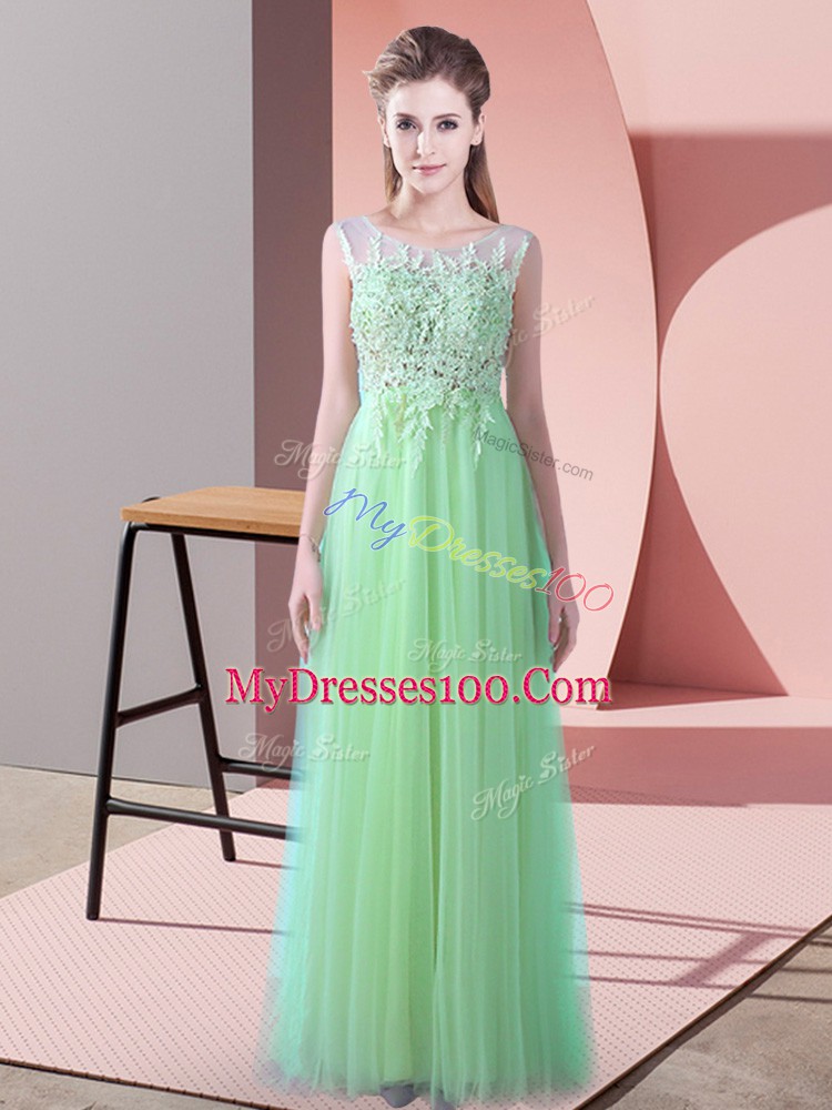 Gorgeous Brush Train Empire Dama Dress for Quinceanera Apple Green Scoop Tulle Sleeveless Zipper