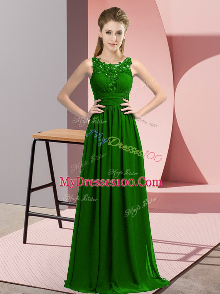Dark Green Zipper Scoop Beading and Appliques Dama Dress for Quinceanera Chiffon Sleeveless