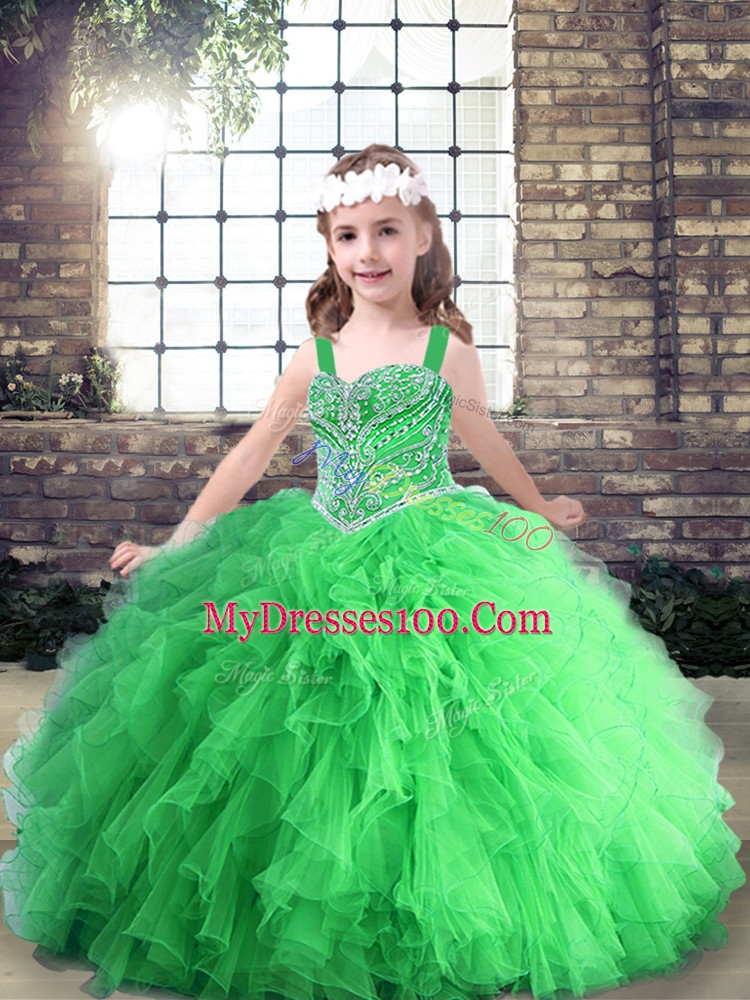 Tulle Sleeveless Floor Length Custom Made Pageant Dress and Beading