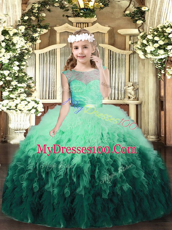 Sleeveless Floor Length Lace and Ruffles Backless Glitz Pageant Dress with Multi-color
