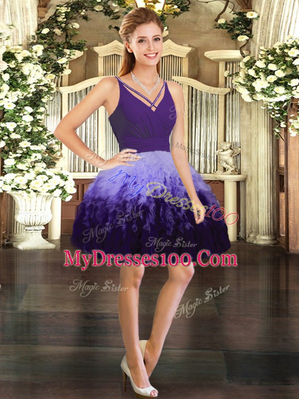 Custom Designed Multi-color V-neck Backless Ruffles Prom Party Dress Sleeveless