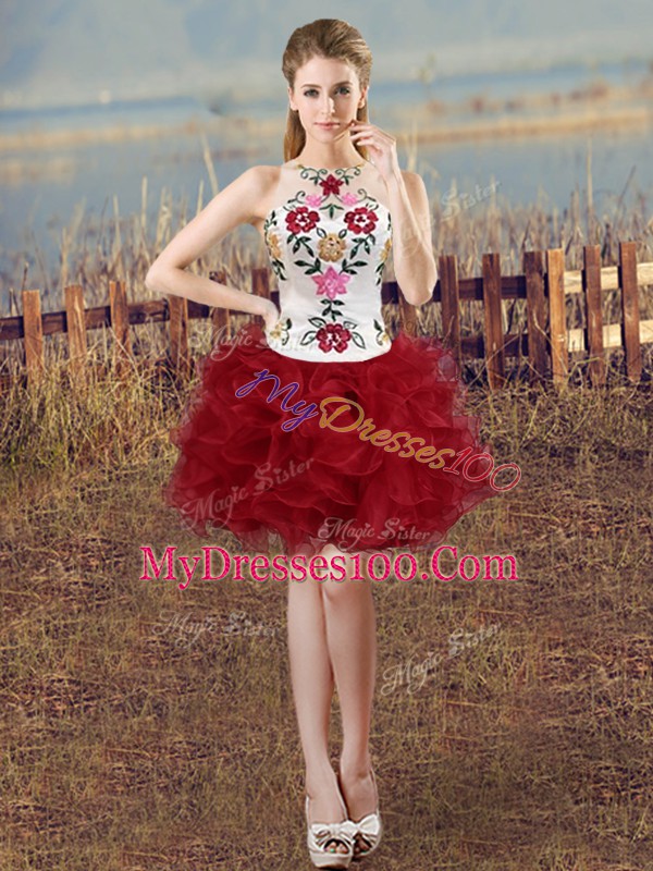 Sexy Organza Sleeveless Mini Length and Embroidery and Ruffles