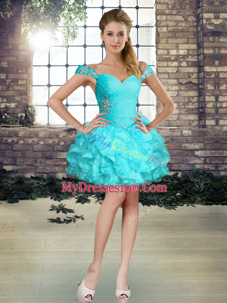 Organza Sleeveless Floor Length 15 Quinceanera Dress and Beading and Ruffles
