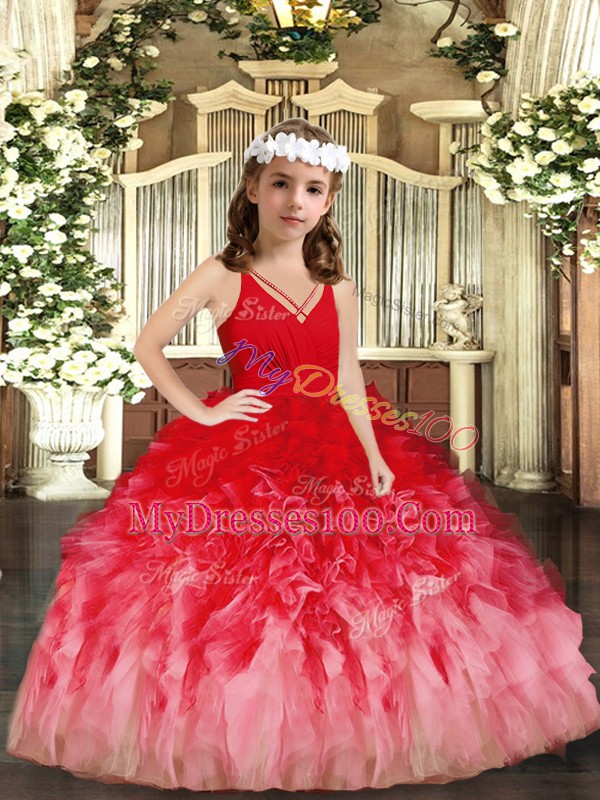 Fancy Sleeveless Zipper Floor Length Ruffles Little Girl Pageant Gowns