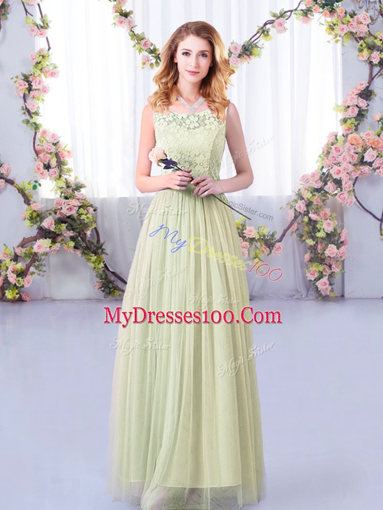 Yellow Green Half Sleeves Lace and Belt Floor Length Quinceanera Dama Dress