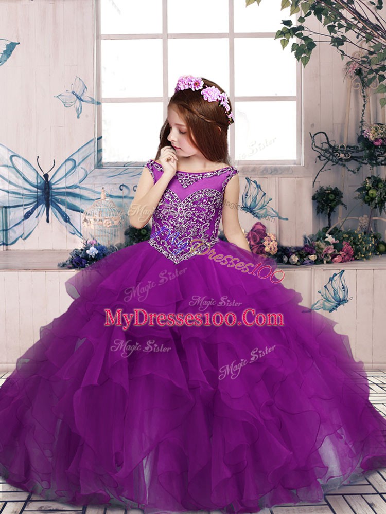 Tulle Sleeveless Floor Length Child Pageant Dress and Beading