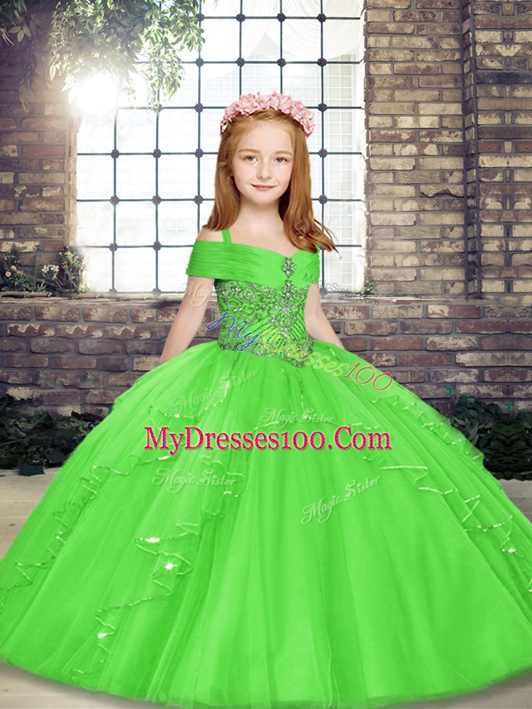 Straps Neckline Beading Pageant Dress for Teens Sleeveless Lace Up